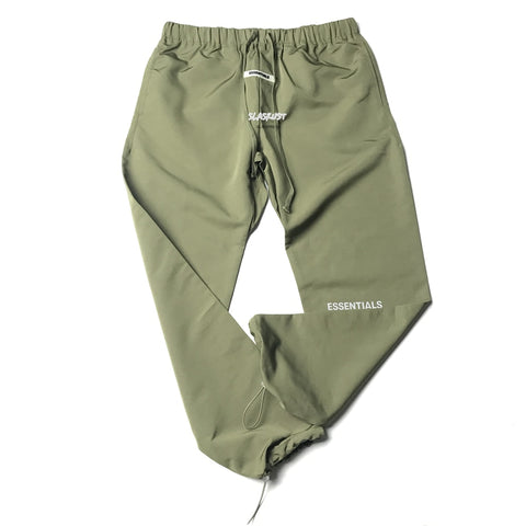 Kanye Reflective Logo Thin Nylon Track Pants Summer Lightweight Loose Jogger Elastic Cuffs Three-pocket styling