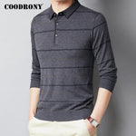 COODRONY Brand Sweater Men Spring Autumn Wool Pullover Business Casual Turn-down Collar Pull Homme Striped Knitwear Shirt C1059