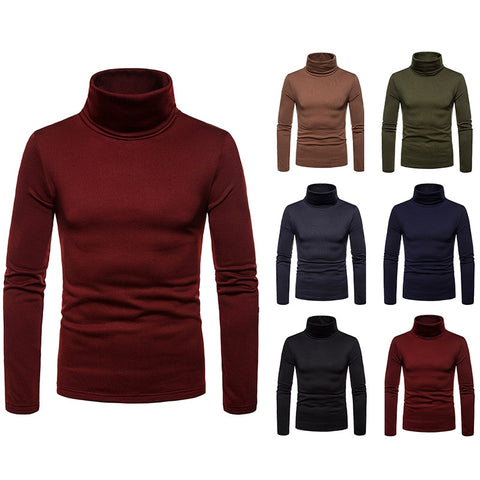 turtleneck for men Solid color sweater men slim elastic Plus velvet pullover men Autumn Winter warm turtleneck men's sweater