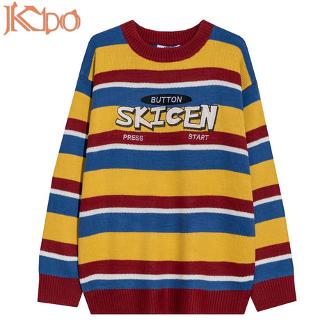 Men Sweater Winter Casual Strip Pullovers Soft Comfortable Long Sleeve O Neck Top Letter Embroidery Fashion XL XXL Boy Clothes